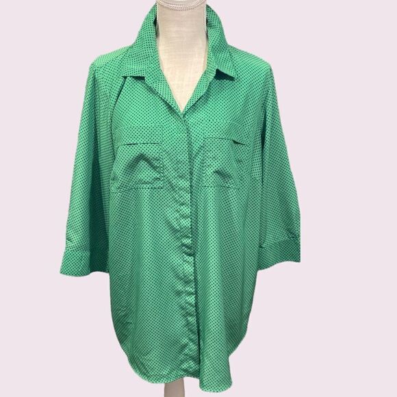 Liz Claiborne Green and Black Polka Dot Button Down Shirt - Picture 2 of 11